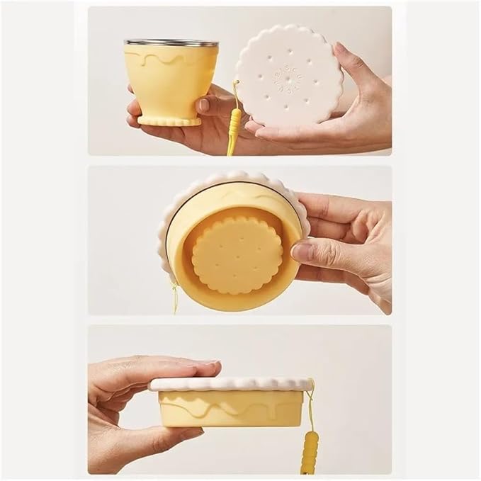 255ml Portable Silicone Foldable Coffee Cup, Scalable Mug for Travel, Kitchen and Outdoor Use(Yellow-with straw)
