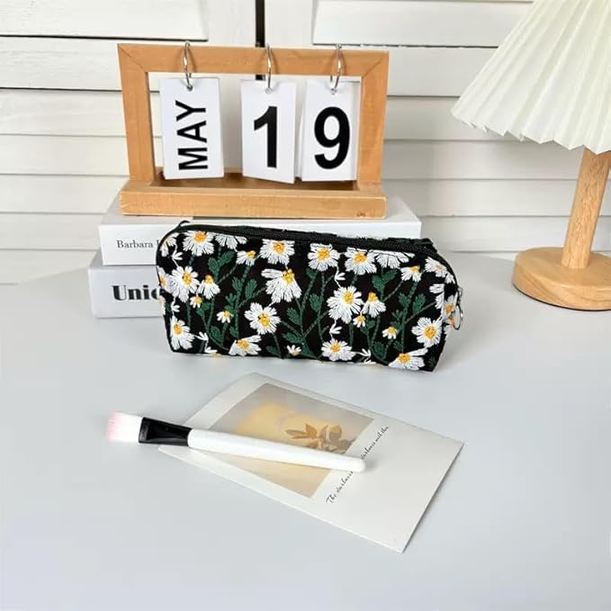 Carry bloom Pencil Pouch Cute Pencil Case for Girls Aesthetic Pencil Bag with Zipper Pen Cases School Supplies Makeup Bag (5 floral daisy)