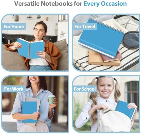 A5 Lined Spiral Journal Notebook, 146 Pages Hardcover Notebook with 100 GSM Thick Paper, Inner Pocket & Elastic Closure, 5.7" x 7.9", Notebooks for Work, School, College, Office, Journaling & Note Taking