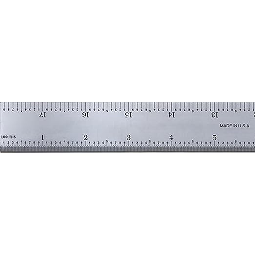 PEC Tools 6"/150mm Rigid Metal Ruler, Satin Chrome Carbon Steel Machinist Rule, Decimal & Metric Graduation (1/10", 1/100", 0.5mm, 1mm), Fully Hardened and Tempered, Made in USA