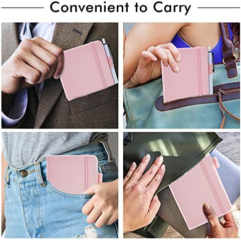 feela 3 Pack Pocket Small Notebook Journals, Mini Cute Memo Notepad Hardcover College Ruled Lined Journals with Pen Holder for Women Girls Office School, with 3 Black Pens, 3.5”x 5.5”, A6, Rose Pink