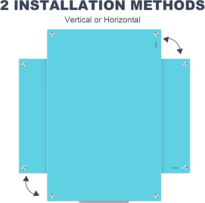 White Board Dry Erase Board 36x24 Inches Magnetic Glass Whiteboard, Large White Board for Wall Office School Classroom Home, 3x2 Feet Blue Glass Whiteboard Wall Mounted