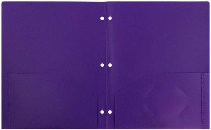 JAM PAPER Heavy Duty Plastic 3 Hole Punch Pocket Folders - Extra Tough School Folders - Purple - 24/Pack