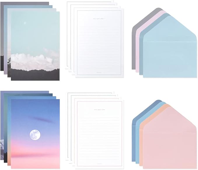 Monolike Photo, Moon Letter Paper and Envelopes Set - 8Type, 32 Letter Paper + 16 Envelopes