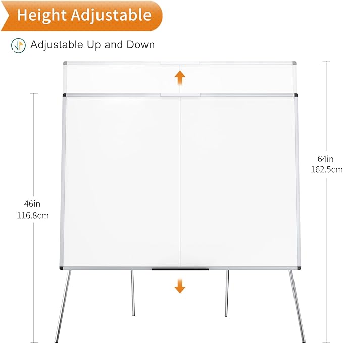 VIZ-PRO Magnetic Whiteboard Easel, 48 x 36 Inches, Portable Foldable Dry Erase Board Height Adjustable for School Office Home