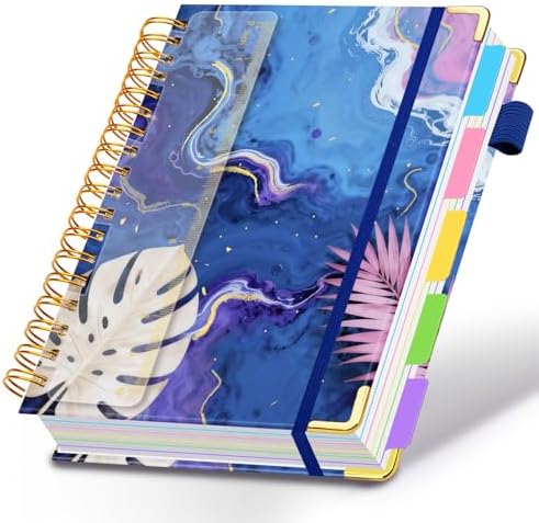 Spiral Journal Notebooks for Work, 300 Pages 5 Subject Notebook College Ruled with Dividers & Tabs, A4 Notebook Journal for Women Students Note-Taking and Organizer (Tropical Monstera)