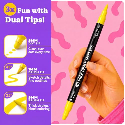 Chalkola 48 Chalk Markers for Chalkboard, Glass & Mirror - Dot + Brush Tip