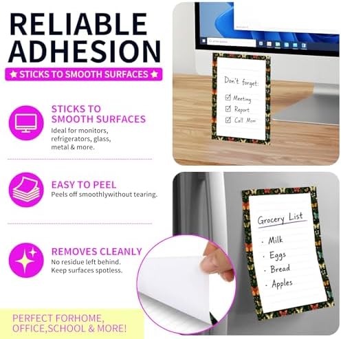 Lined Sticky Notes 4x6 in, 2 Pack Large Cute Notepads with Lines Self-Stick Note Pad, Funny Memo Pads Strong Adhesive for Office, Home Cute Boho Butterfly