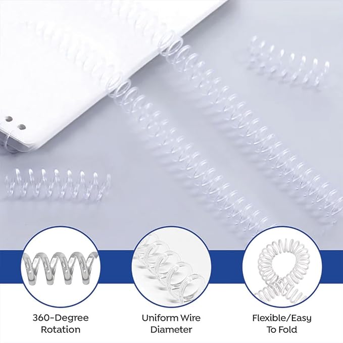 TruBind 12mm (15/32 in.) Spiral Binding Coils for Reports, Presentations and Proposals | 4:1 Pitch | 12 in. Length | Clear | 92 Sheets Binding Capacity | 100 Pack