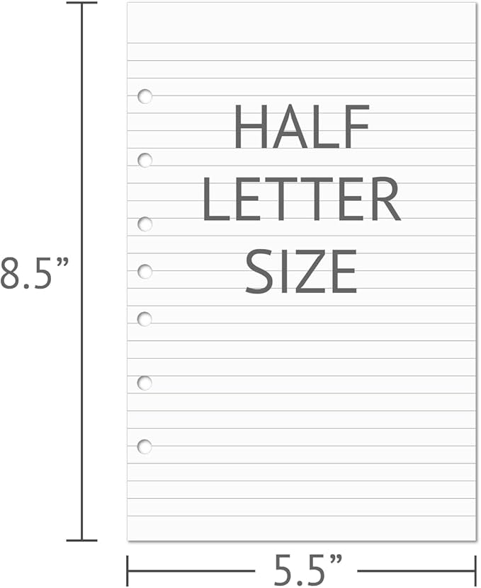 Lined Filler Paper for Mini Binder 5.5"x8.5", 500 Sheets College Ruled, 7-Hole, White