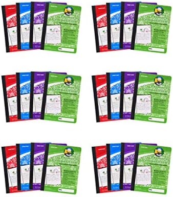 Mintra Primary Composition Notebook, 24 units 6-4 Pack, Assorted Colors, 80 Sheets, 7.5in x 9.75in, 1/2 Sheet, Ruled with Drawing Area, Flexible Hardcover Journal, Grades K-2, School & Home Use