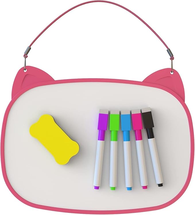 Small White Board, Small White Board 12x9 with 5pcs Dry Erase Markers, Double Sided Lapboard with Lines, Mini Hanging Whiteboard for Office (Pink)
