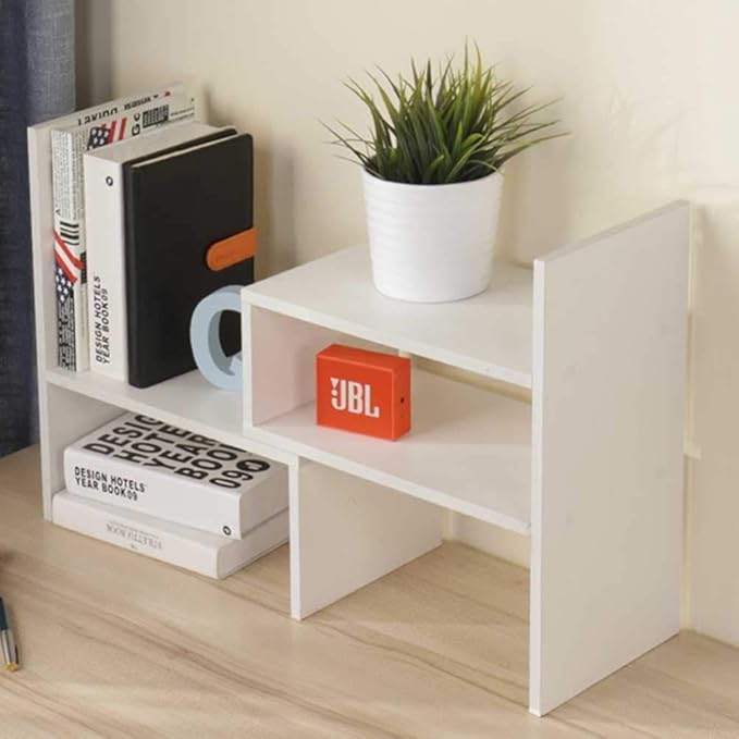 Sorfity Expandable Wood Desktop Bookshelf Desktop Organizer Office Storage Rack Wood Display Shelf - Free Style Display True Natural Stand Shelf Rack Assemble