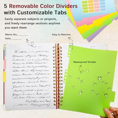 Hardcover Spiral Notebook with Tabs & Dividers, 8.5"x11" 5 Subject