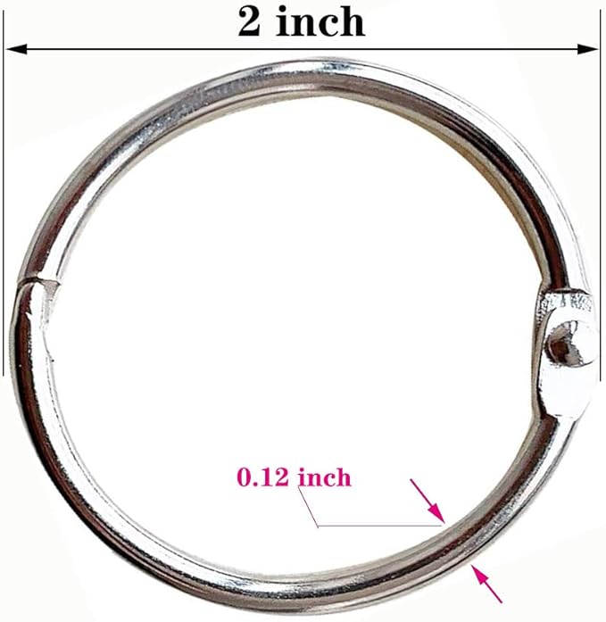 Loose Leaf Binder Ring 2 Inch, 8 Pack, Nickel Plated Steel Binder Rings,Silver, for School, Home, or Office,Book Rings, Metal Rings for Index Cards, Rings for Flash Cards, Paper Rings