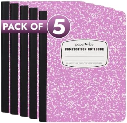 Paper Rite Assorted Marble Composition Notebook Wide Ruled (9.75x7.5 in), 100 Sheets | 200 Pages | For School, Office, Students, Teachers (5, Pink)
