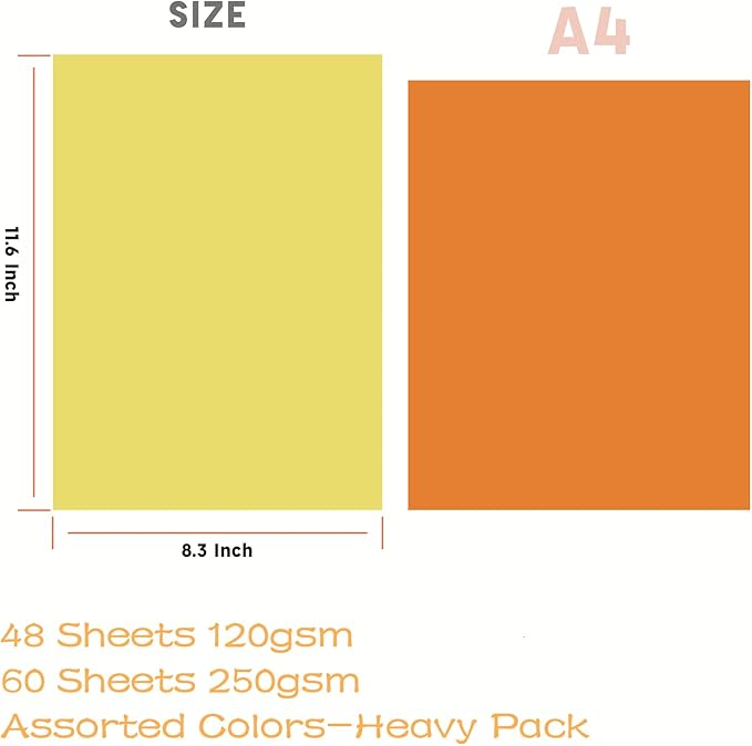 Livholic 108 Sheets Bright Hard Construction Paper Colorful Cardstock,8.27x11.6 Inch Colored Card Stock Pastel for DIY Craft,Scrapbook Paper Back to School Supplies (120GSM & 250GSM MIXED)