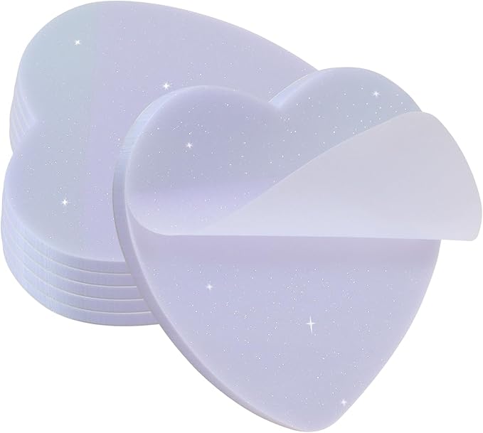 ONLYKXY Glitter Heart Shape Transparent Sticky Notes for Annotating,2.8in Pastel Color Waterproof Index Sticker Self-Stick Book Tabs Soft PET Marker Memo Pad for Home School Office (6, Purple)