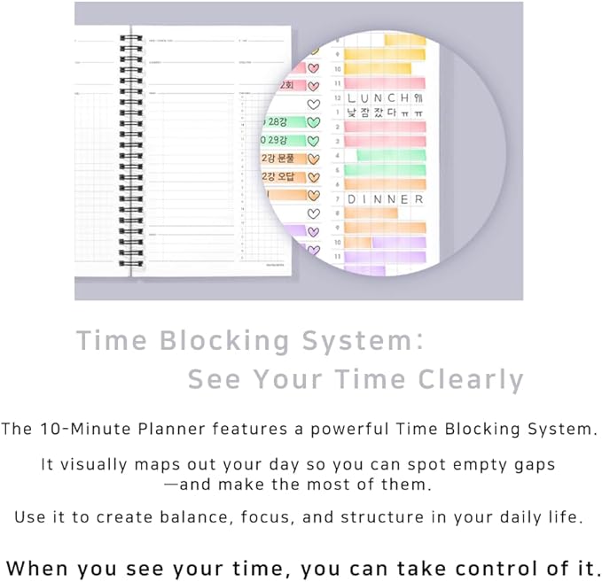 MOTEMOTE 10-Minute Planner 100 DAYS – Study Planner, Time-Blocking Productivity Journal, Spiral-Bound, Color Chip Edition (White)