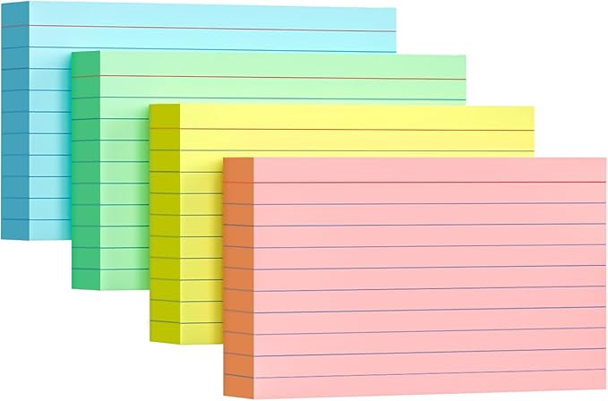 Colored Index Cards 4x6, 160 Pack, Ruled Index Cards, Flash Cards for Studying, Heavy Note Cards for Office, Home and School，Four Colors, Each Color Individually Wrapped, 40 Pack Per Package