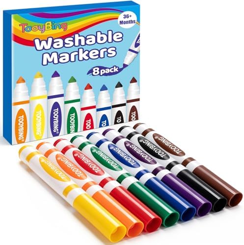 8 Count Washable Markers for Kids, Broad Line Markers with Conical Tip, Assorted Colors, Drawing Essentials for School Classroom, Student Teacher Must Have for Coloring Book, Art & Craft Supplies