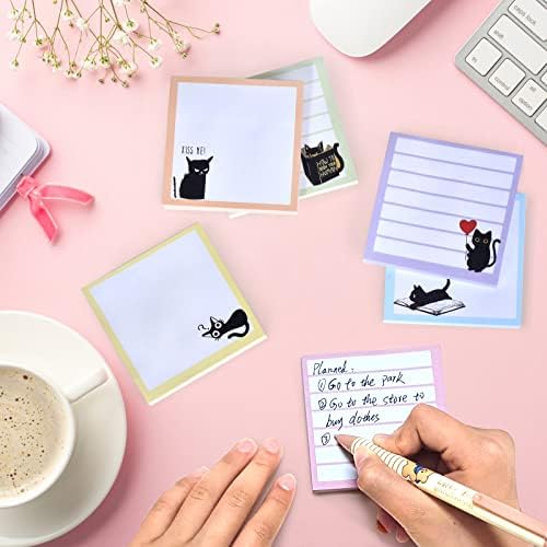Sticky Notes 3x3 Cute Self-Stick Notes,6 Pack Funny Black Cat Notepad for Cat Lover Gift, Cute Cat Office Supplies, Easy Post Sticky Notes 480 Sheet Total