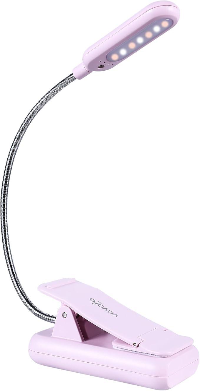 VAVOFO Rechargeable Book Light, Blue Light Blocking, Amber 1600K Clip On Reading Light, Eye Care 7 LEDs Kids Book Light for Reading in Bed with Power Indicator for Bookworms (Pink Purple)