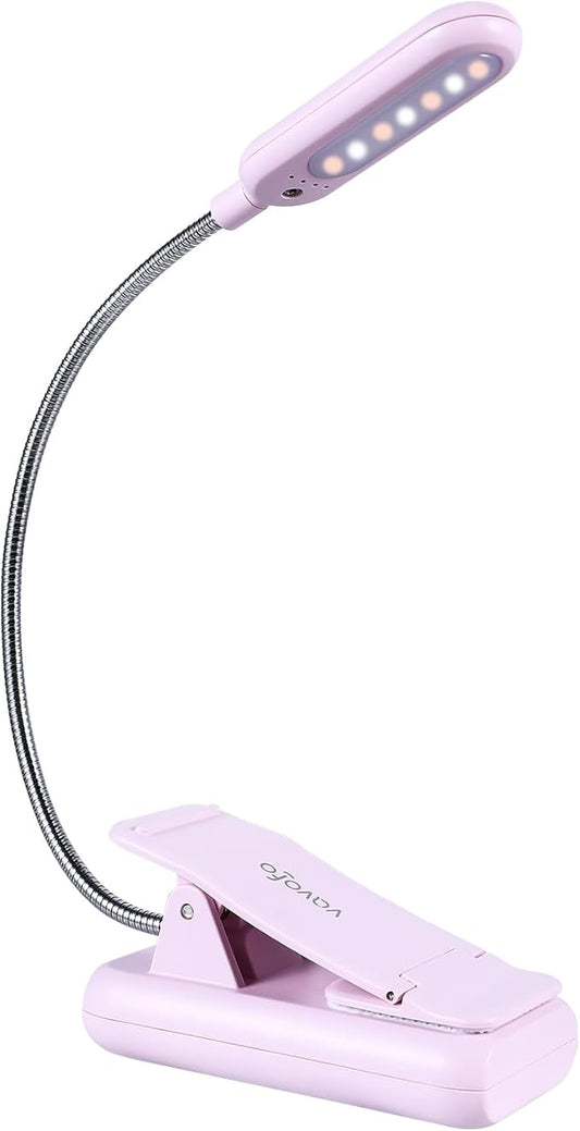 VAVOFO Rechargeable Book Light, Blue Light Blocking, Amber 1600K Clip On Reading Light, Eye Care 7 LEDs Kids Book Light for Reading in Bed with Power Indicator for Bookworms (Pink Purple)