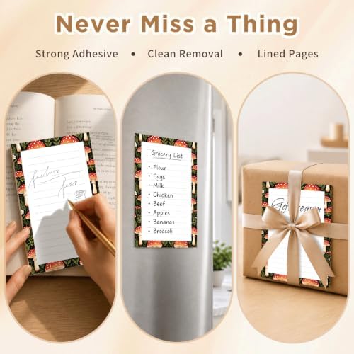 Lined Sticky Notes 4x6 in, 2 Pack Large Cute Notepads with Lines, Bright Post Memo Note Pads Big Rectangular Sticky Notes for Office Boho Mushroom Forest
