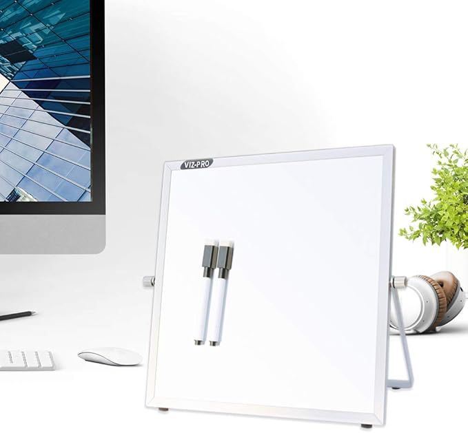 VIZ-PRO Small Desktop Dry Erase Board/Portable Whiteboard Easel 10 x 10 Inches with 2 Markers