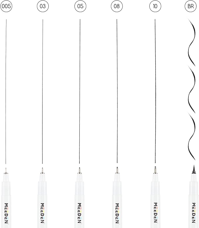 MEEDEN Micro Fineliner Drawing Pens: 6 Sizes, 0.05-3mm, Black Archival Ink