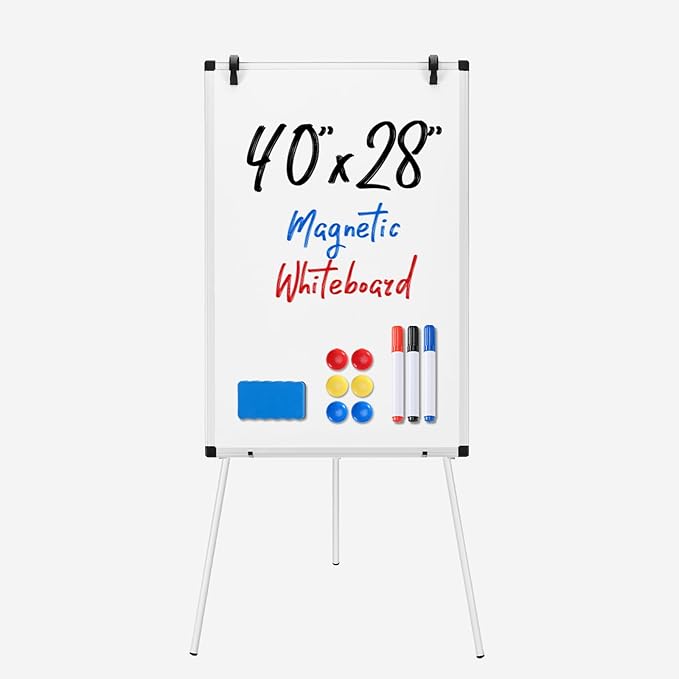 NEWBULIG Magnetic Dry Erase Board 40" x 28", White Board with Adjustable Stand, Heavy-Duty Aluminum Frame & Accessory Tray for Office, Classroom, Home & Presentations, White