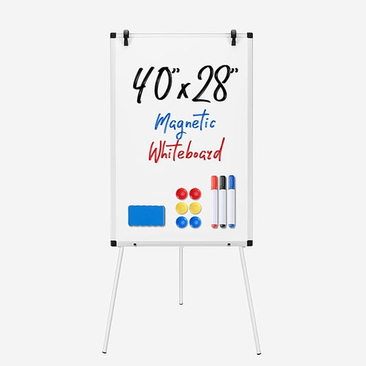 NEWBULIG Magnetic Dry Erase Board 40" x 28", White Board with Adjustable Stand, Heavy-Duty Aluminum Frame & Accessory Tray for Office, Classroom, Home & Presentations, White