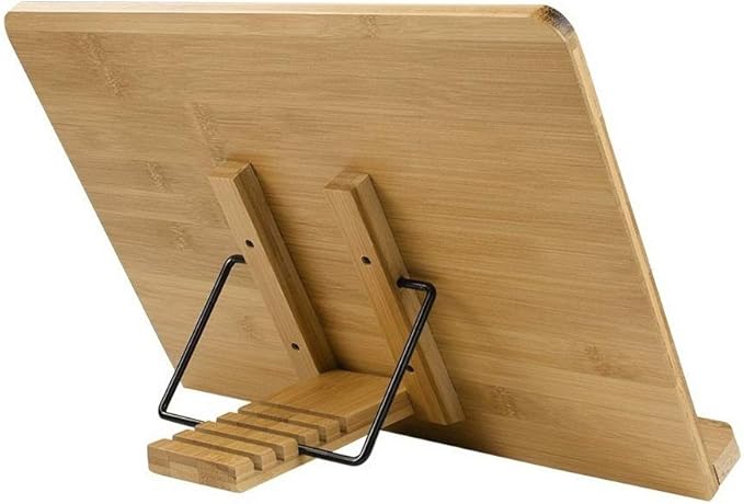 Bamboo Book Stand - Portable Laptop Table & Cookbook Stand - Adjustable, Foldable - Brown