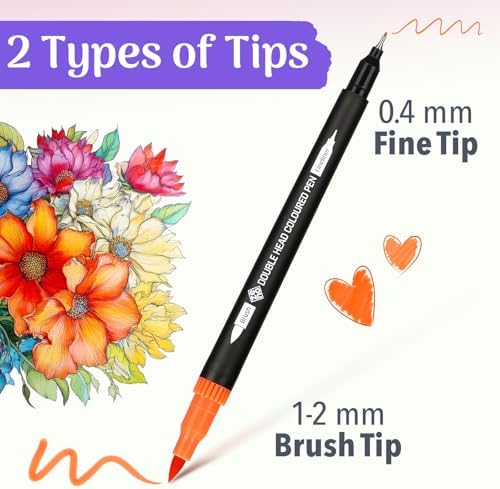 ZENO 12 Dual Tip Markers Set-C – No-Bleed Coloring Markers for Adults – Fine & Brush Tip - Watercolor Pens for Journaling, Coloring Books, and Artists