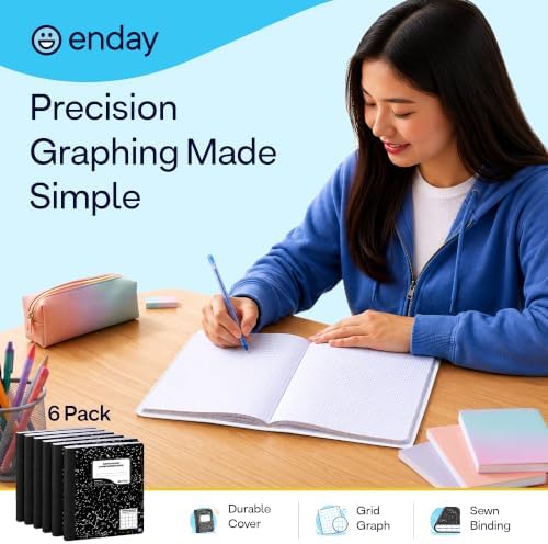 Enday Graph Paper Composition Notebook (6 Pack) 100 Sheets.