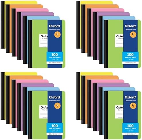 Oxford Composition Notebooks, 6 count, Cover Colors Vary, Wide Ruled Paper, 9-3/4 x 7-1/2 Inch School Journals, Assorted Pastel Covers, 100 Sheets, per Book (63759) (Pack of 4)