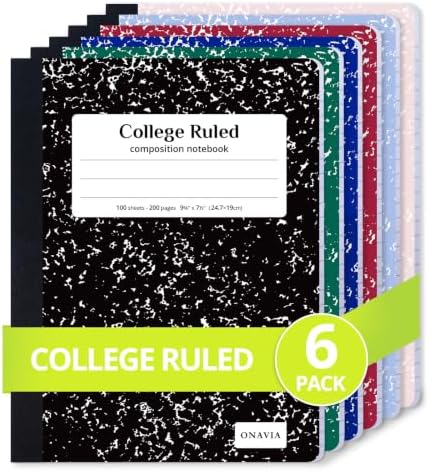 ONAVIA Composition Notebook College Ruled 6 Pack, 200 Pages, Assorted