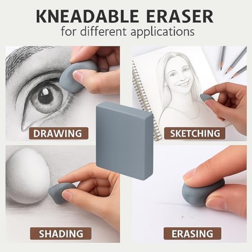 Kneaded Erasers, 24 Pack – Grey, Moldable & Kneadable Art Erasers for Drawing, Sketching, & Artist Use, Perfect for Artists, Drawings, & Crafting