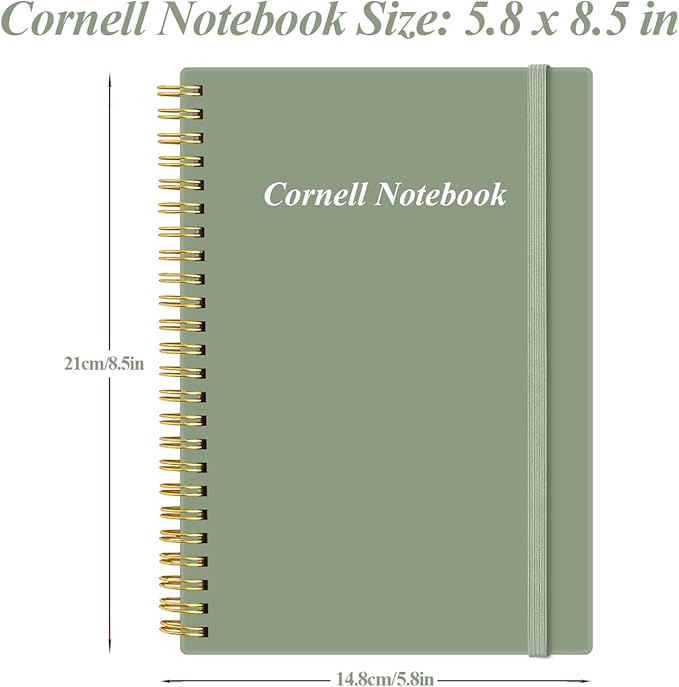 Yaridar A5 Cornell Notes Notebook - College Spiral Cornell Notebooks for Note Taking, Subject College Ruled Steno Pads for Office/School/Home, 5.8" x 8.5", Green