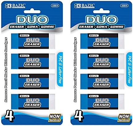 BAZIC Products Two-Tone Block Erasers, 4 Count, 2-Pack