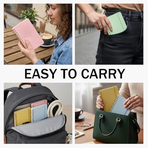 5 Pack Small Mini Pocket Spiral Notebook 5.5x3.5, Hardcover Little Notebook with Removable Dividers Tabs, Journals Note Books for Note Taking, Work, School, Cute Notebooks with Strap 70 Sheet