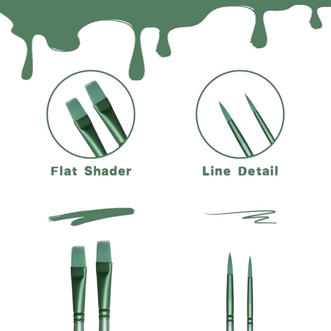 Acrylic Paint Brush Set, 6 pcs Watercolor Brushes, Painting Brush Nylon Hair Brushes for All Purpose Oil Watercolor Painting Beginner Kits (6, Green)