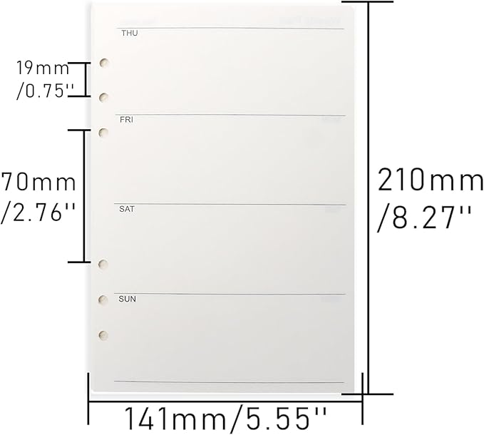 NatSumeBasics A5 Refills Paper 5" x 8" Undated Weekly Binder Planner Inserts 90 Sheets 6 Holes Pocket Notebook Papers for Personal Travel Journal Diary (2 A5 Weekly)