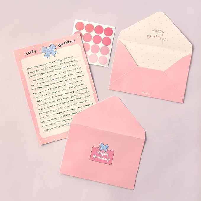 Monolike Olly Molly Birthday Letter Paper and Envelopes Set - 8Type, 32 Letter Paper + 16 Envelopes