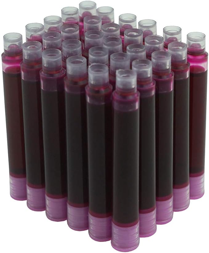 Asvine Hongdian Fountain Pen Pink Ink Cartridges, Set of 30 Refill Ink Cartridges, 3.4 mm Bore Diameter