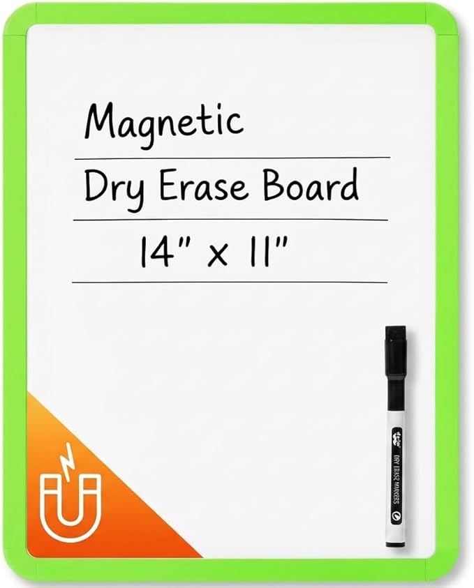 Mr. Pen- Dry Erase Board, 14” x 11” with a Black Dry Erase Marker, Lawn Green Frame, Small Mini White Board for Students, Fridge, Wall, Locker, Includes Double Sided Tapes