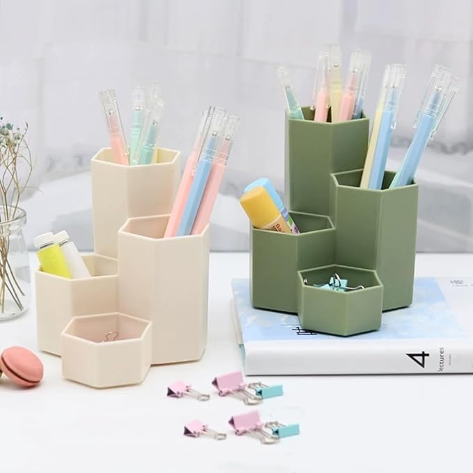 Pencil Organizer Pen Holder for Desk Pens Cup Small Desk Organizer Cute Pen Holder for Office,School and Home (White, L-Shape)
