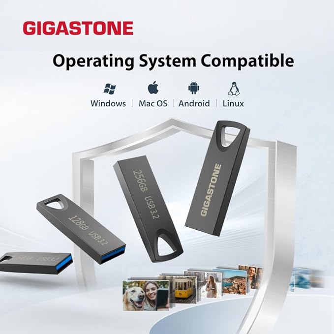 GIGASTONE 256GB Slim Fit Flash Drive (2 Pack) Z70 USB 3.2 Gen 1, 120MB/s Ultra Fast, Nickel Metal Design, Data Storage, Backup for PC/Mac/TV/Car Audio, USB 2.0/3.0/3.1 Compatible