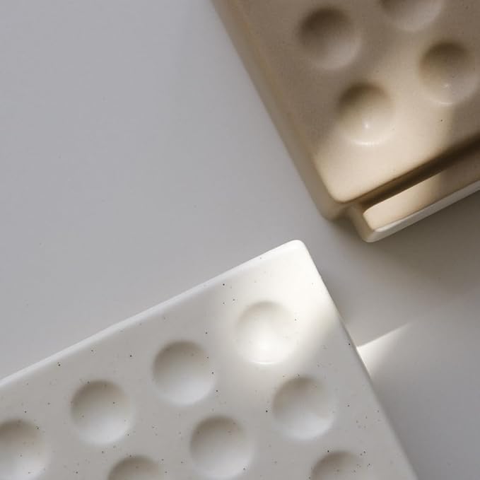 Abstract Square Face Pen Holder, Modern and Minimalistic Desk Accessories (Matte Crème)